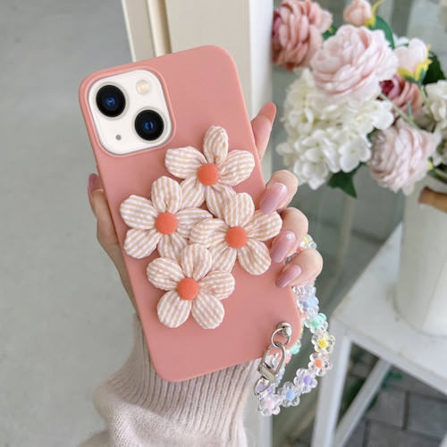 iPhone 14 Plus Four Flowers Hand Strap Phone Case  - Begonia