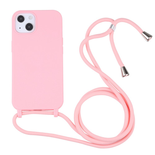 iPhone 14 Plus Candy Colors TPU Protective Phone Case with Lanyard  - Pink
