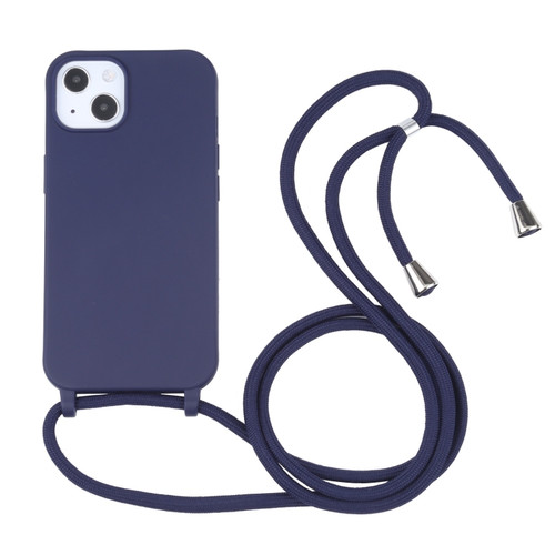 iPhone 14 Plus Candy Colors TPU Protective Phone Case with Lanyard  - Dark Blue