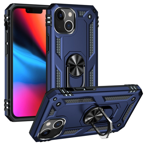 iPhone 14 Plus Shockproof TPU + PC Ring Holder Phone Case  - Blue