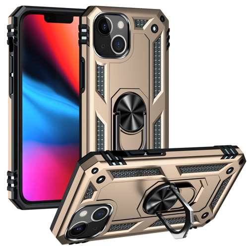 iPhone 14 Plus Shockproof TPU + PC Ring Holder Phone Case  - Gold