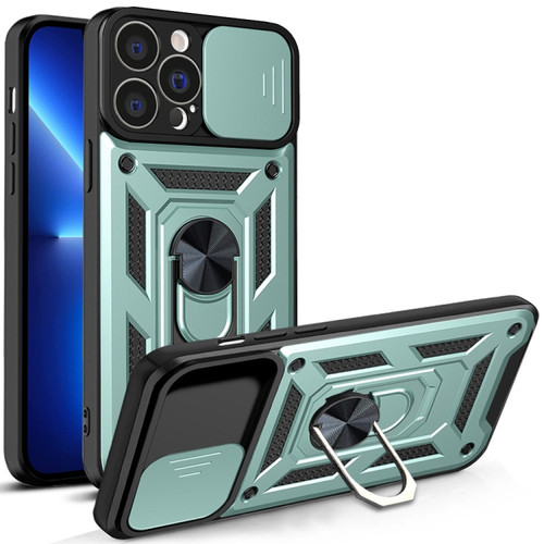 iPhone 14 Plus Sliding Camera Cover Design TPU+PC Phone Case  - Green