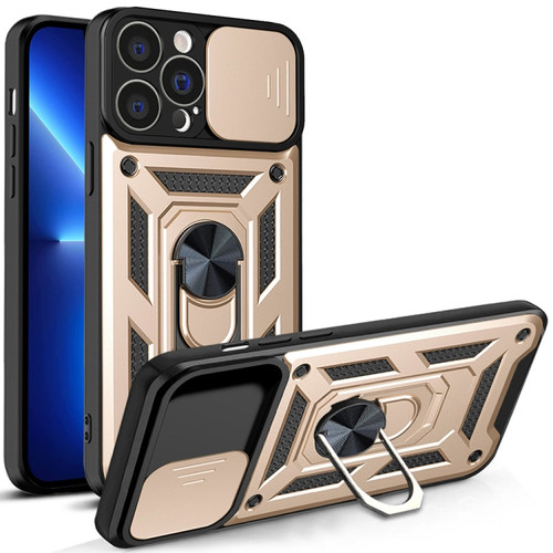 iPhone 14 Plus Sliding Camera Cover Design TPU+PC Phone Case  - Gold