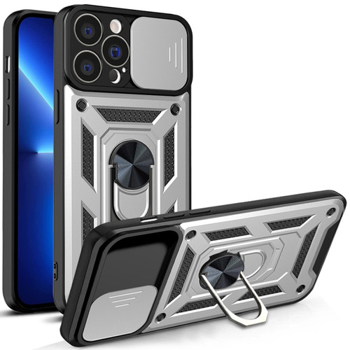 iPhone 14 Plus Sliding Camera Cover Design TPU+PC Phone Case  - Silver
