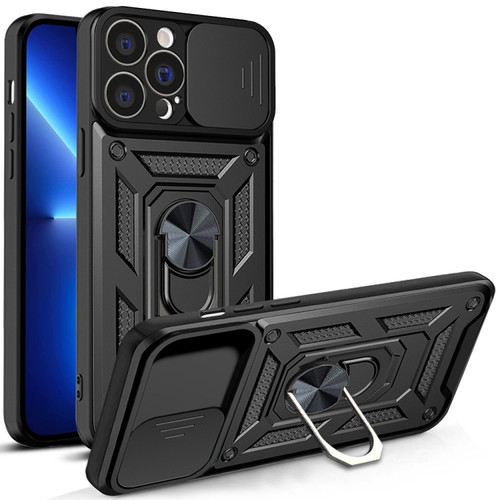 iPhone 14 Plus Sliding Camera Cover Design TPU+PC Phone Case  - Black