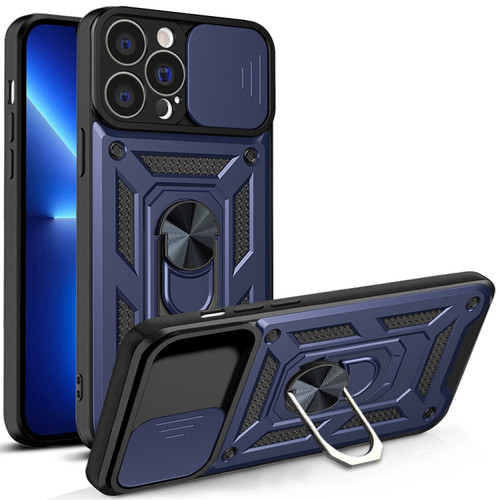 iPhone 14 Plus Sliding Camera Cover Design TPU+PC Phone Case  - Blue