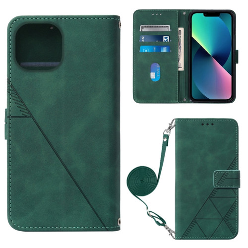 iPhone 14 Plus Crossbody 3D Embossed Flip Leather Phone Case  - Dark Green