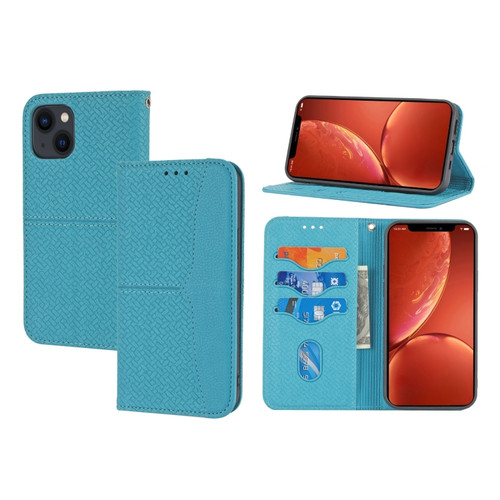 iPhone 14 Plus Woven Texture Leather Case  - Blue