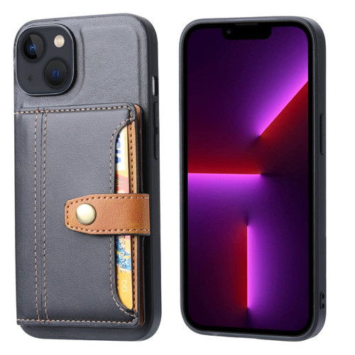 iPhone 14 Plus Calfskin Card Slot TPU + PU Phone Case  - Black
