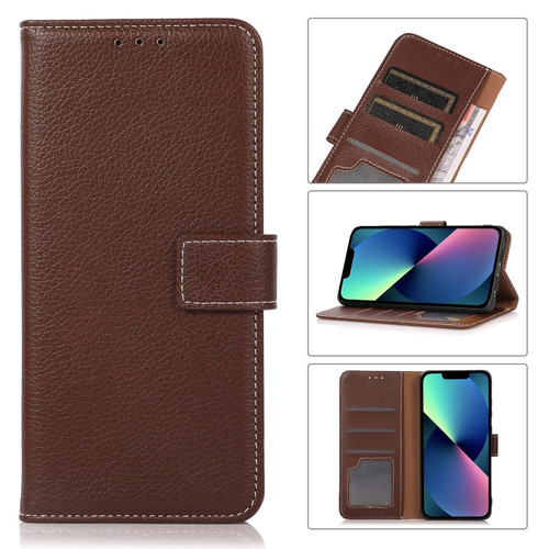 iPhone 14 Plus Litchi Texture Horizontal Flip Leather Phone Case  - Brown