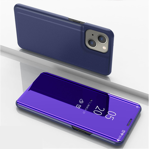 iPhone 14 Plus Plated Mirror Horizontal Flip Leather Phone Case with Holder  - Purple Blue