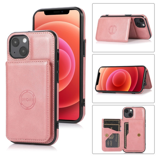 iPhone 14 Plus Calf Texture Magnetic Card Bag Case  - Rose Gold
