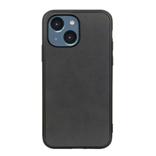 iPhone 14 Plus Accurate Hole Two-color Calf Texture Shockproof Phone Case  - Black