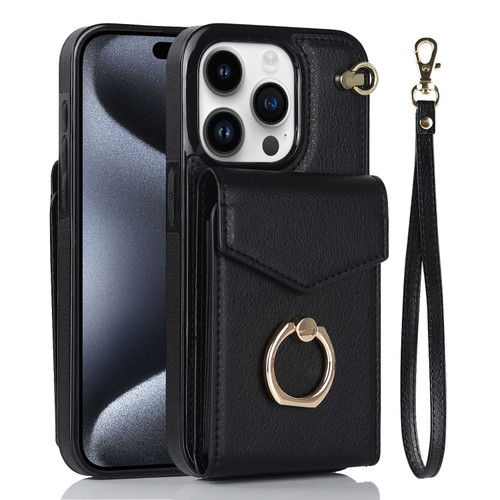 iPhone 15 Pro Max Ring Holder RFID Card Slot Phone Case - Black