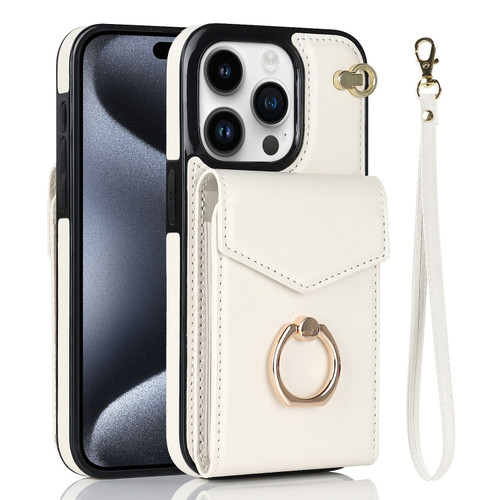 iPhone 15 Pro Max Ring Holder RFID Card Slot Phone Case - Beige
