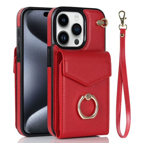 iPhone 15 Pro Max Ring Holder RFID Card Slot Phone Case - Red