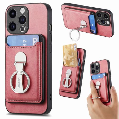 iPhone 15 Pro Max Skin Feel Ring Holder Wallet Magnetic Phone Case - Pink