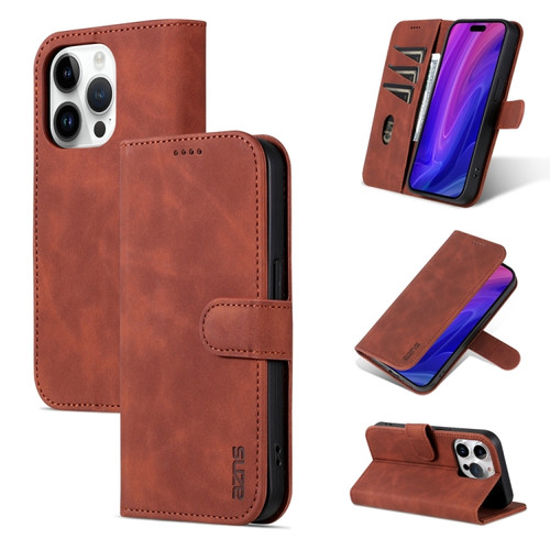 iPhone 15 Pro Max AZNS Skin Feel Calf Texture Flip Leather Phone Case - Brown