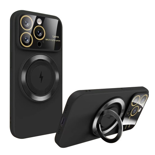 iPhone 15 Pro Max Large Window MagSafe Magnetic Holder Phone Case - Black