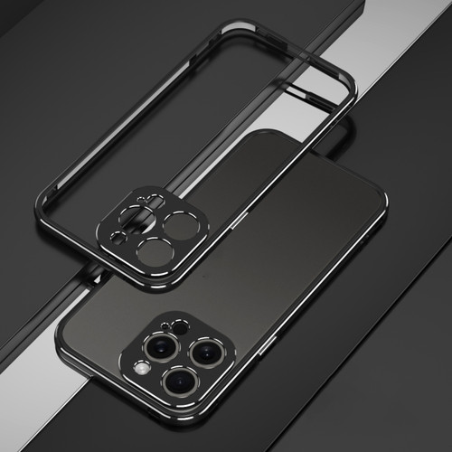 iPhone 15 Pro Max Aurora Series Lens Protector + Metal Frame Phone Case - Black Silver