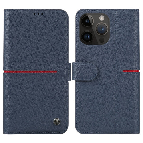iPhone 15 Pro Max GEBEI Top-grain Horizontal Flip Leather Phone Case - Blue