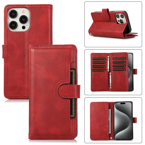 iPhone 15 Pro Max Wristband Card Slot Leather Phone Case - Red