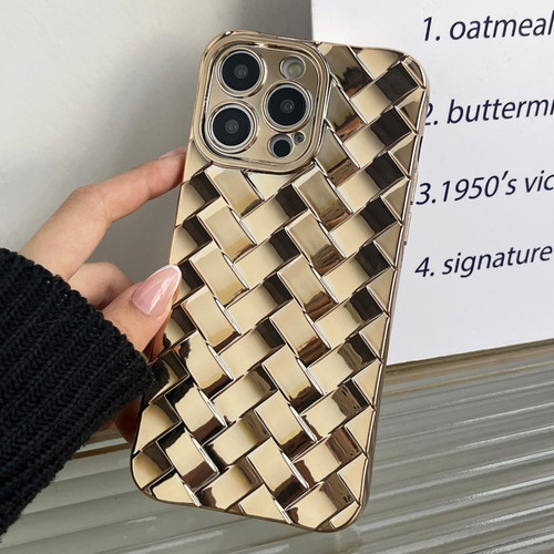 iPhone 15 Pro Max Retro Weave Texture Electroplating Phone Case - Gold