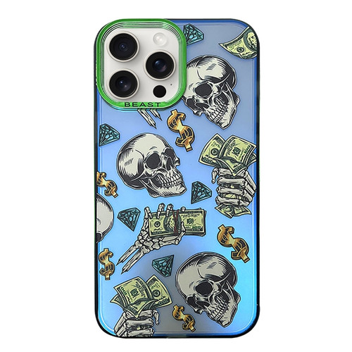 iPhone 15 Pro Max Aurora Series Painted Pattern Phone Case - Skull