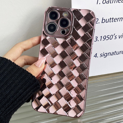 iPhone 15 Pro Max Retro Weave Texture Electroplating Phone Case - Rose Gold