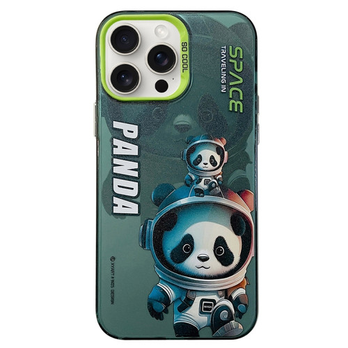 iPhone 15 Pro Max Astronaut Pattern PC Phone Case - Green Space Panda