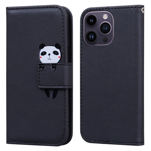 iPhone 15 Pro Max Cartoon Buckle Horizontal Flip Leather Phone Case - Black