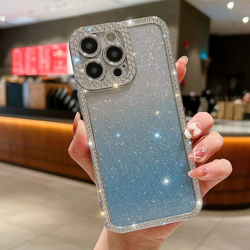 iPhone 15 Pro Max Diamond Gradient Glitter Plated TPU Phone Case - Blue