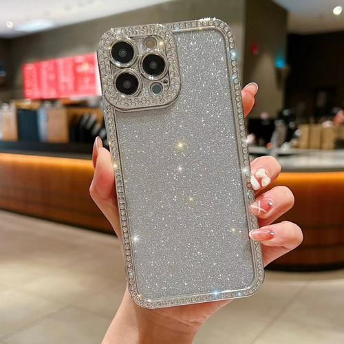 iPhone 15 Pro Max Diamond Gradient Glitter Plated TPU Phone Case - Silver