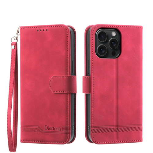 iPhone 15 Pro Max Dierfeng Dream Line TPU + PU Leather Phone Case - Red