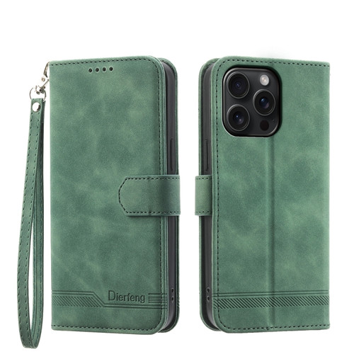 iPhone 15 Pro Max Dierfeng Dream Line TPU + PU Leather Phone Case - Green