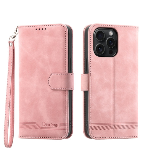 iPhone 15 Pro Max Dierfeng Dream Line TPU + PU Leather Phone Case - Pink