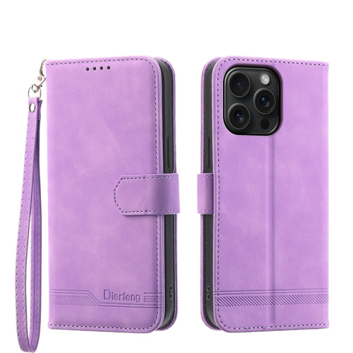 iPhone 15 Pro Max Dierfeng Dream Line TPU + PU Leather Phone Case - Purple