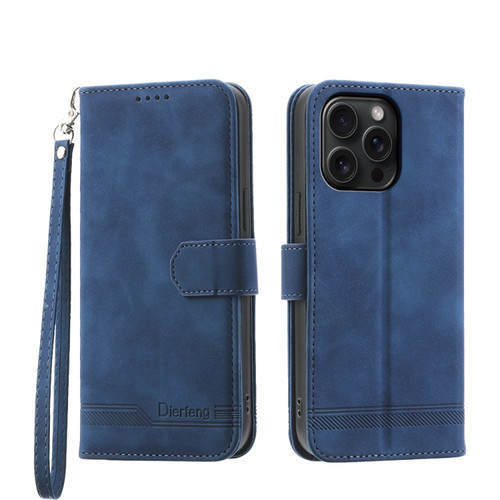 iPhone 15 Pro Max Dierfeng Dream Line TPU + PU Leather Phone Case - Blue