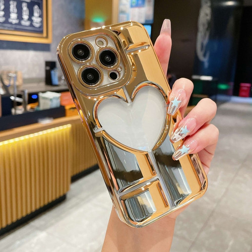 iPhone 15 Pro Max Electroplating 3D Hollow Love TPU Phone Case - Gold