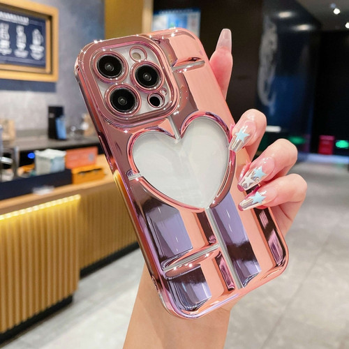 iPhone 15 Pro Max Electroplating 3D Hollow Love TPU Phone Case - Rose Gold