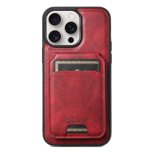 iPhone 15 Pro Max Suteni H15 MagSafe Oil Eax Leather Detachable Wallet Back Phone Case - Red