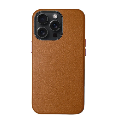 iPhone 15 Pro Max Lamb Grain PU Back Cover Phone Case - Brown