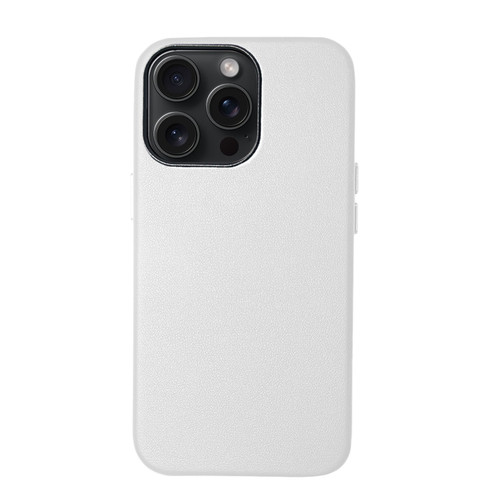 iPhone 15 Pro Max Lamb Grain PU Back Cover Phone Case - White