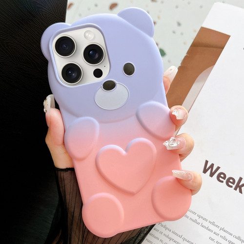 iPhone 15 Pro Max Bear Shape Oil-sprayed Gradient TPU Phone Case - Purple Pink