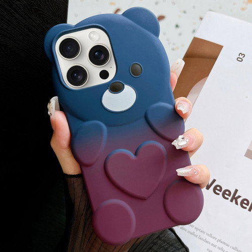 iPhone 15 Pro Max Bear Shape Oil-sprayed Gradient TPU Phone Case - Blue Purple