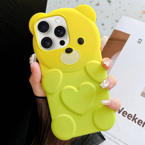 iPhone 15 Pro Max Bear Shape Oil-sprayed Gradient TPU Phone Case - Yellow Green