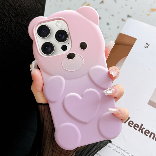 iPhone 15 Pro Max Bear Shape Oil-sprayed Gradient TPU Phone Case - Pink Purple