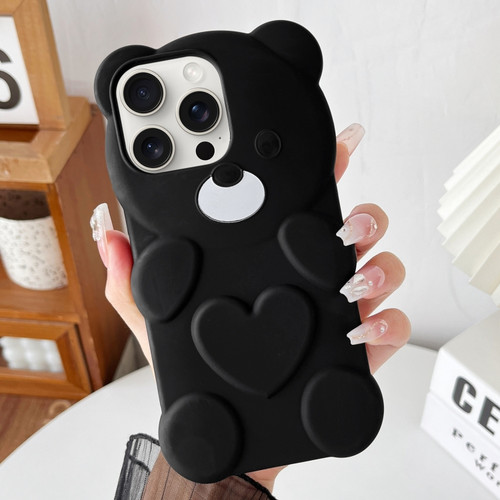 iPhone 15 Pro Max Bear Shape Oil-sprayed TPU Phone Case - Black