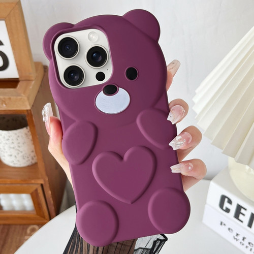 iPhone 15 Pro Max Bear Shape Oil-sprayed TPU Phone Case - Dark Purple