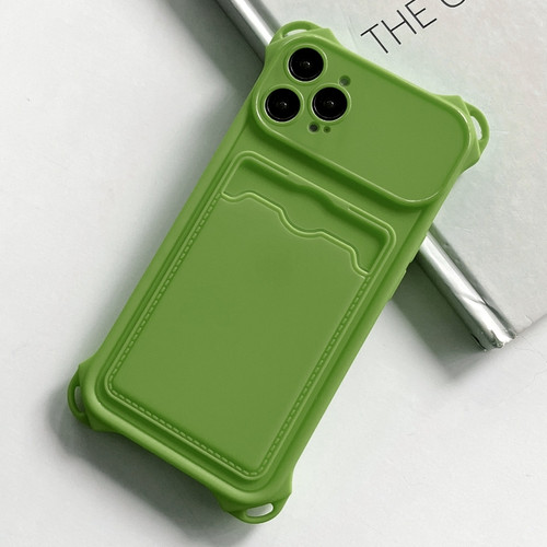 iPhone 15 Pro Shockproof Card Slot Frosted TPU Phone Case - Green